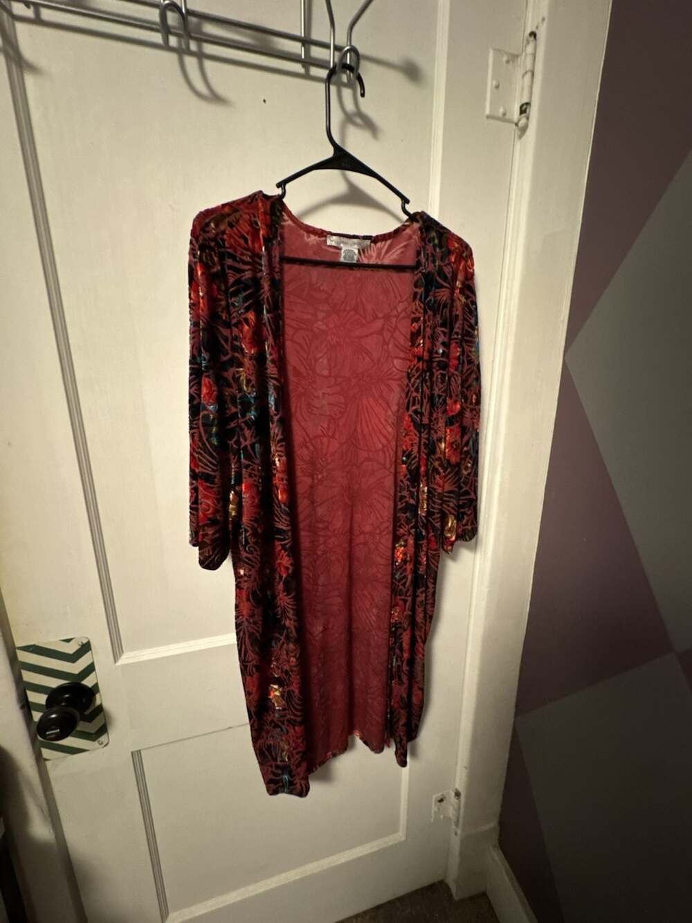 Sans Souci Floral Burnout Velvet Open Front Cardigan Size L